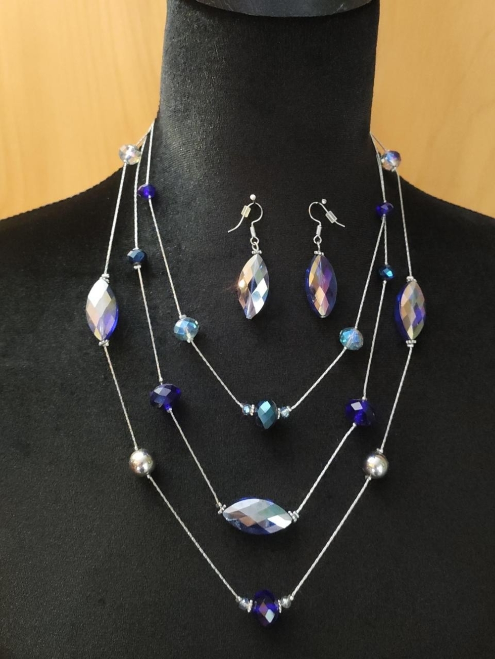 Christopher & Banks Iridescent Blue Multi-Strand Necklace with Earrings